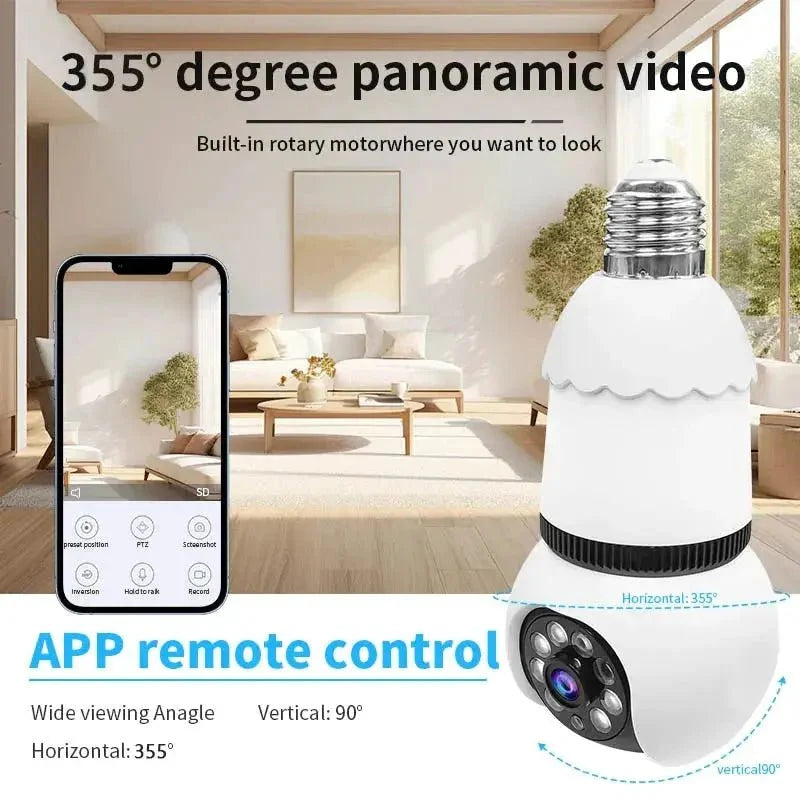 8MP E27 Bulb Camera WiFi Dual Audio Smart Tracking Color Night Vision 10X Zoom