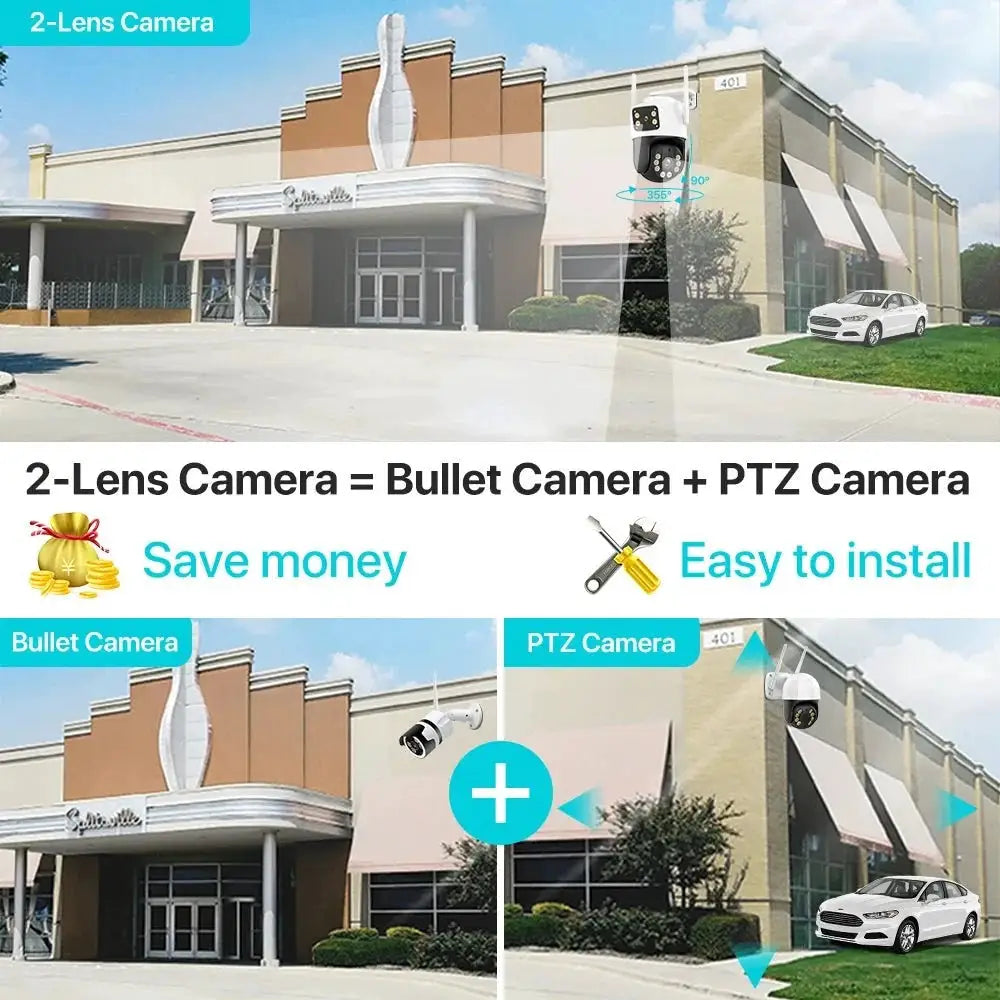 Dual Lens 360 Degree WiFi Camera IP66 Outdoor Security 8MP 4K PTZ - stepyours.com