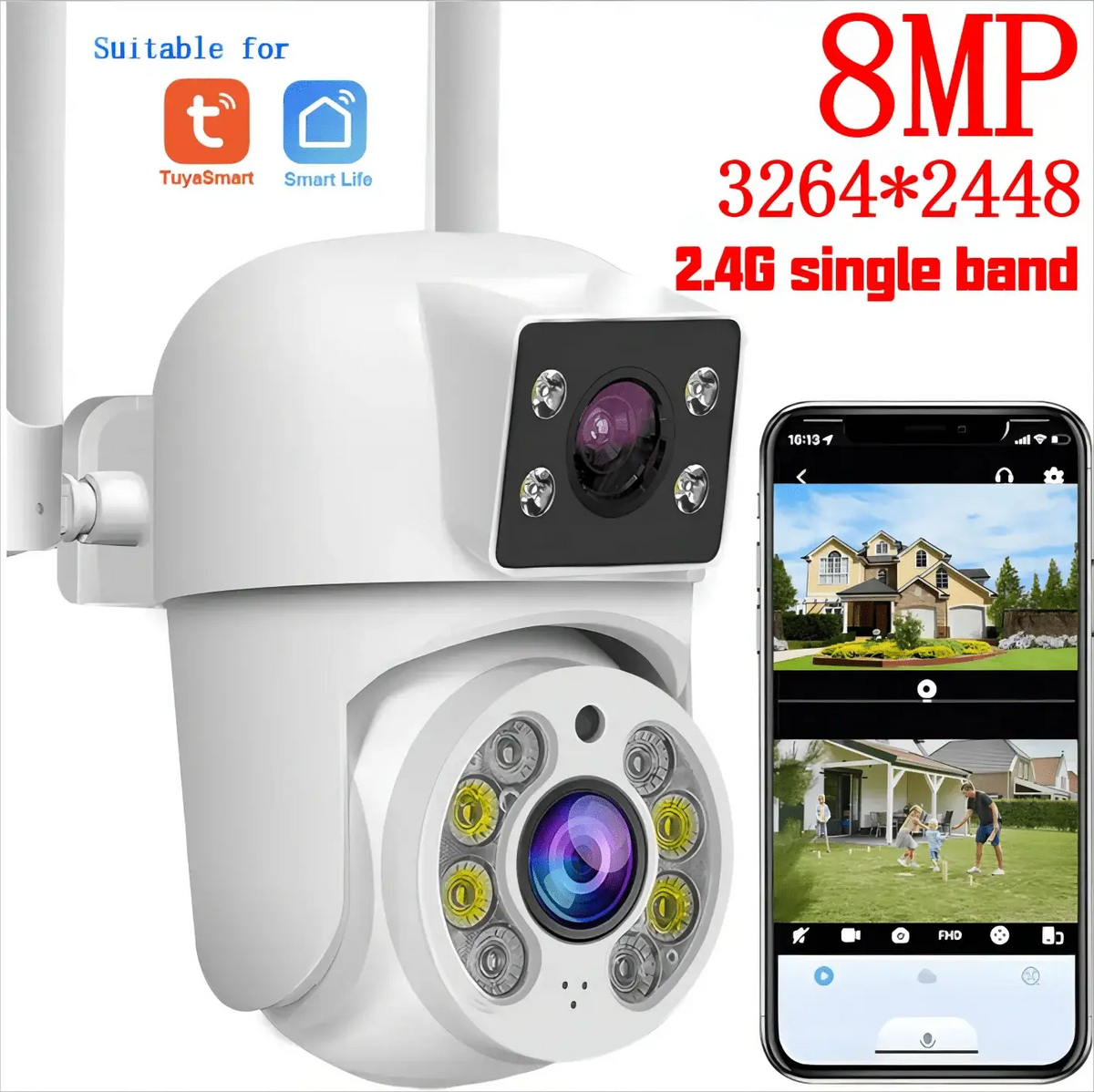 Tuya 8MP WiFi IP Camera PTZ Dual Lens Dual Screen Color Night Vision AI Alerts - stepyours.com
