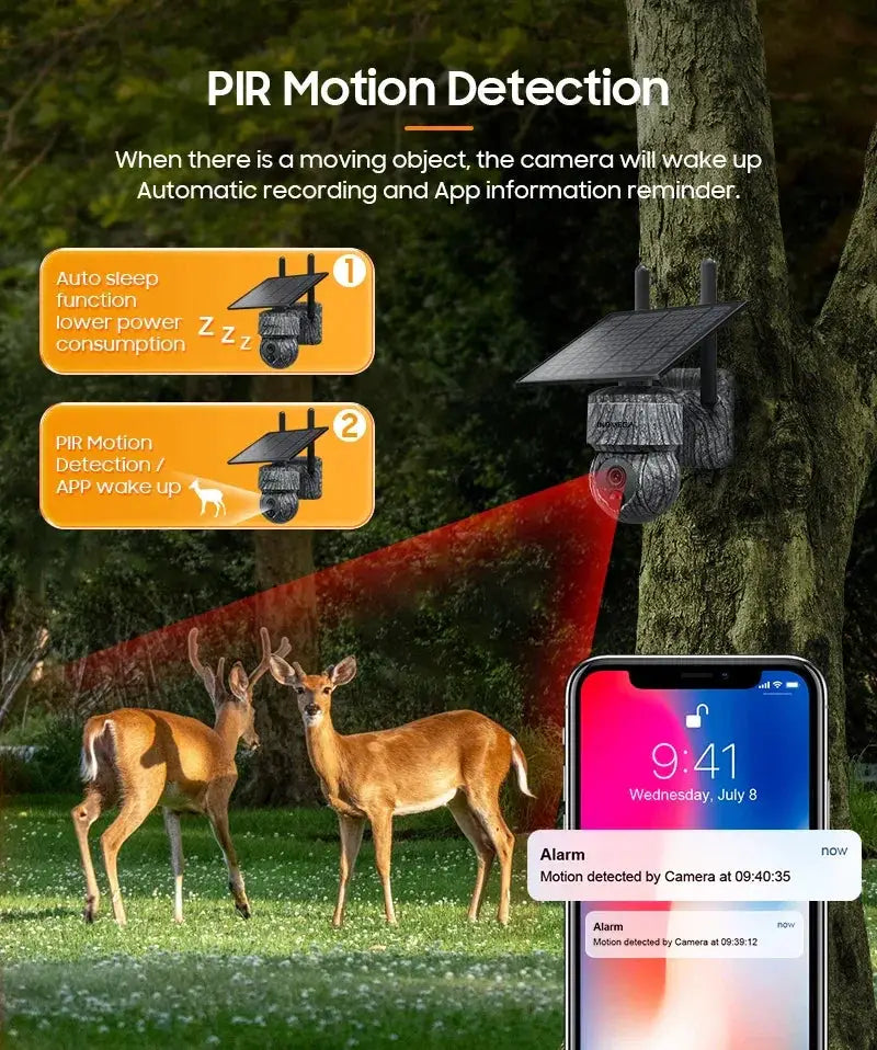 INQMEGA Solar PTZ Camera 5MP 4MP Wireless 4G SIM Outdoor Use