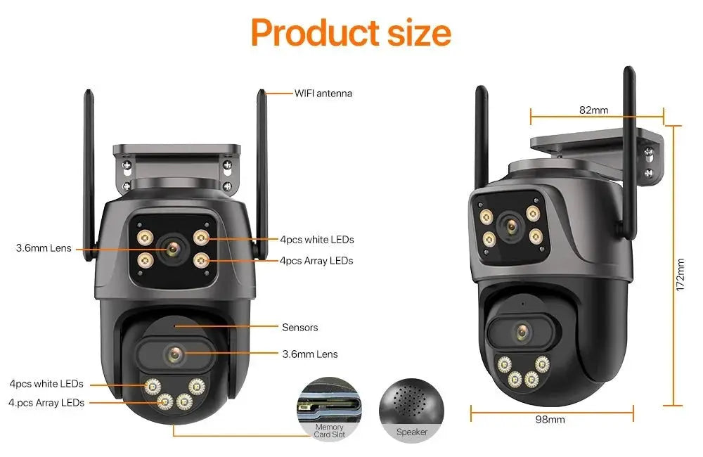 WONSDAR Dual Lens PTZ WiFi Camera Outdoor AI Security iCSee.add Hooks - stepyours.com