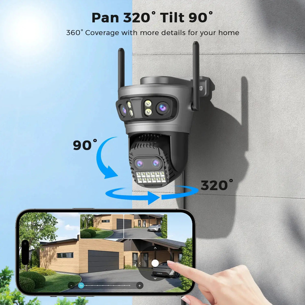 20MP PTZ WiFi Surveillance Camera 4 Lens 10X Zoom Outdoor Night Vision - stepyours.com