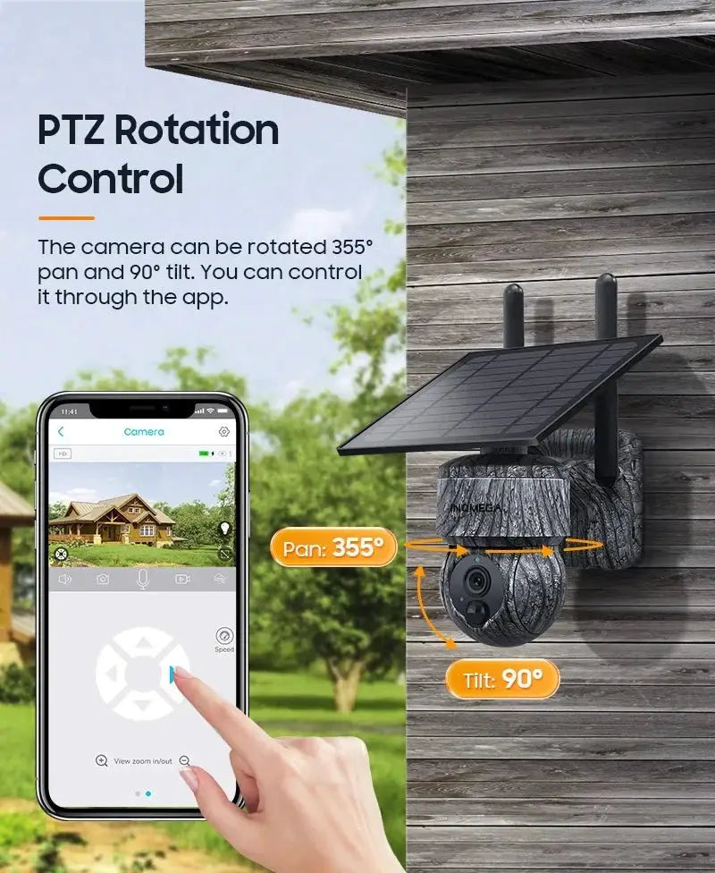 INQMEGA Solar Powered PTZ Camera 5MP 4MP WiFi 4G CCTV With Two Way Audio - stepyours.com
