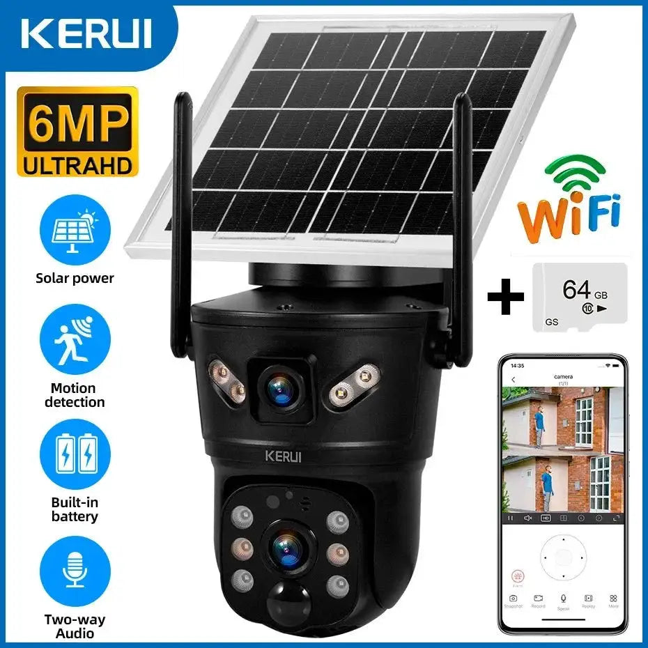 KERUI Outdoor Solar - Powered Dual - Lens Security Camera - 6MP 4G WiFi CCTV - stepyours.com