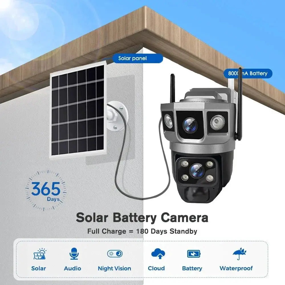 Solar Powered Dual Lens WiFi CCTV Camera With 12MP 10X Zoom PTZ IP66 Outdoor - stepyours.com