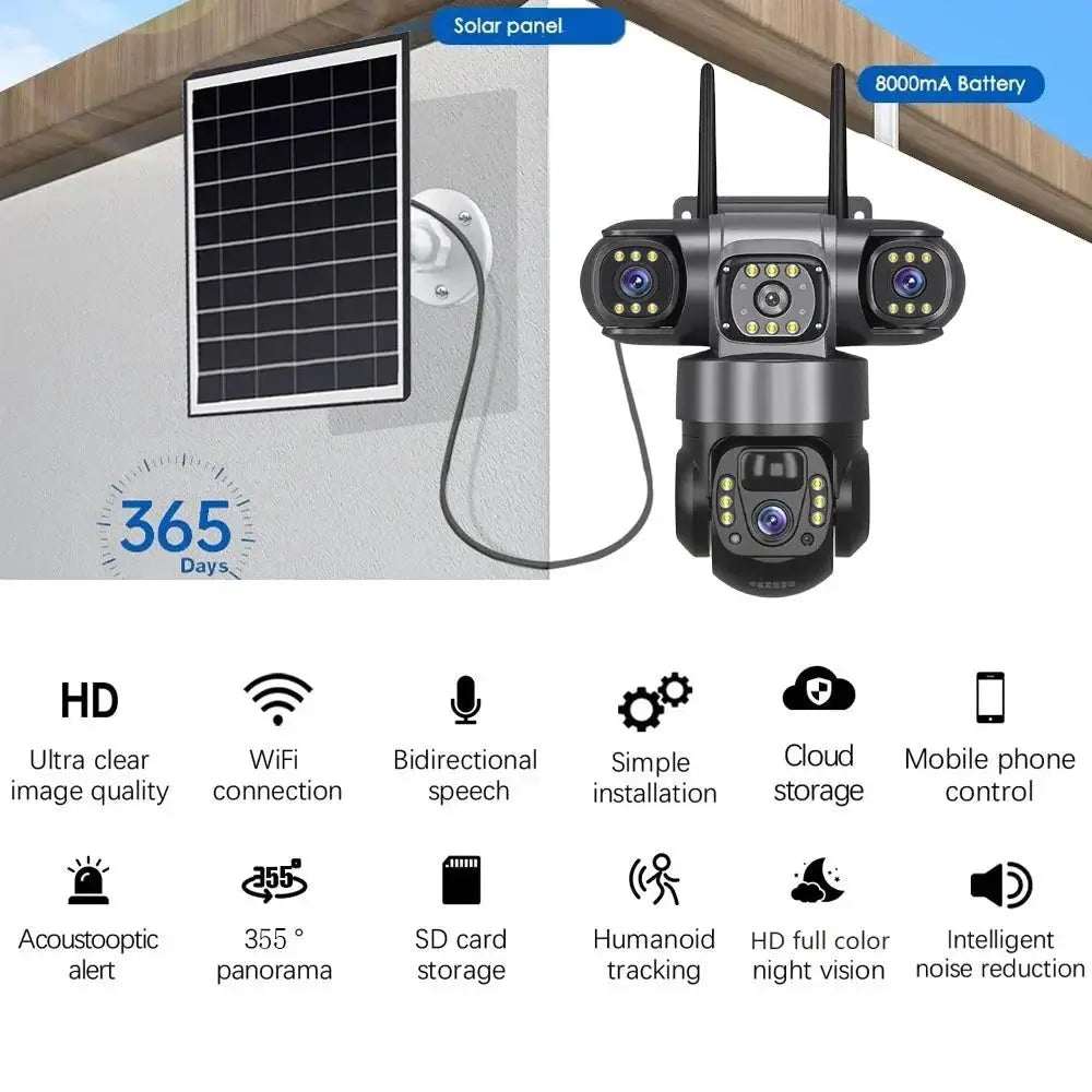 V380Pro 3 Lens WiFi Solar Camera 360 Outdoor Waterproof Security - stepyours.com