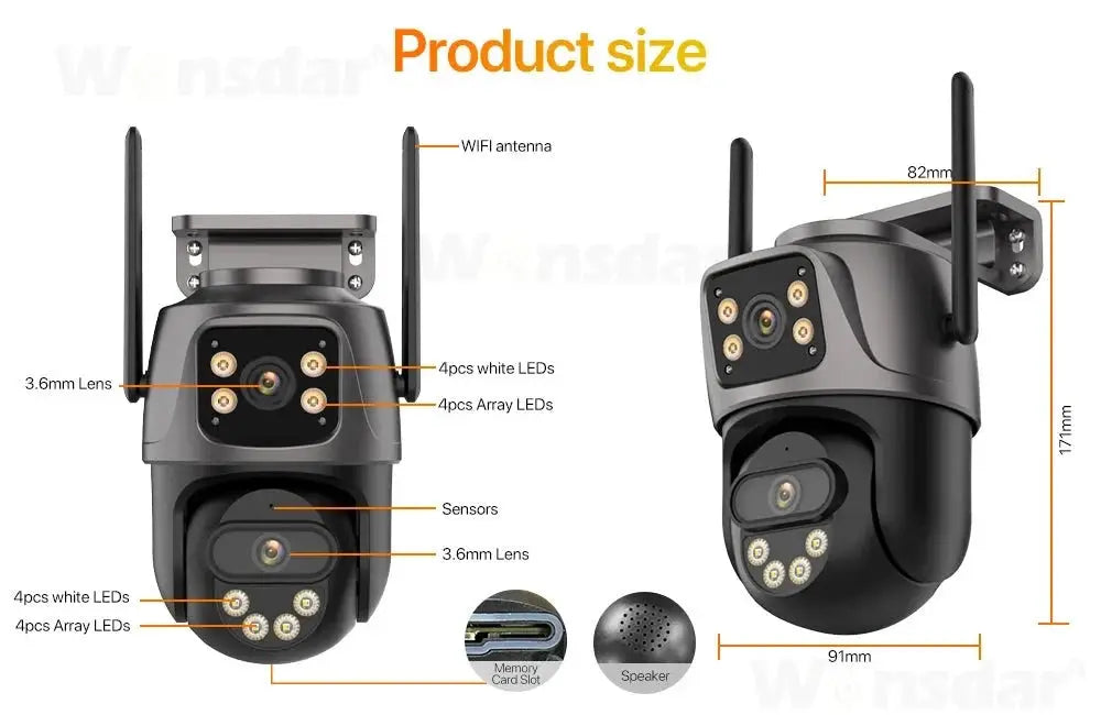 WONSDAR Outdoor WiFi IP Camera - 8x Zoom Triple Lens PTZ With Auto Tracking - stepyours.com