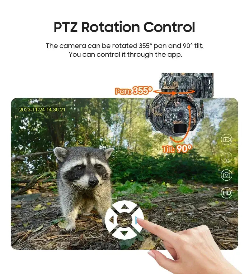 SHIWOJIA 3MP 4G Solar Cameras Wireless 360 Degree PTZ