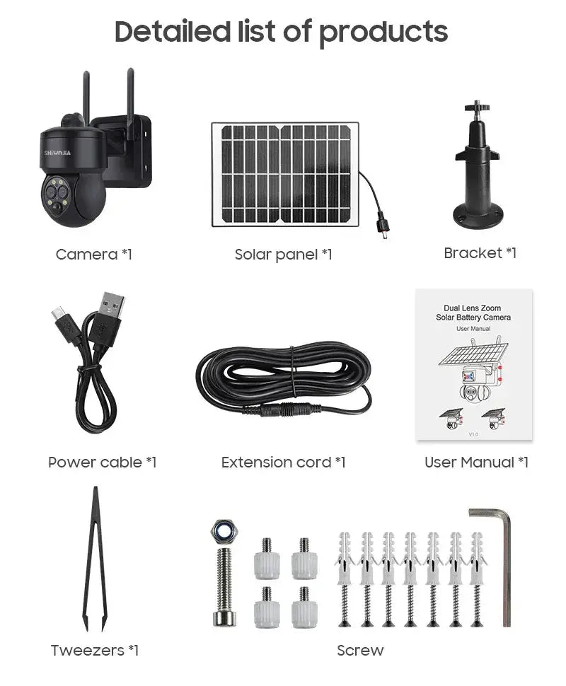 Shiwojia 4G Sim Solar Camera With WiFi 6W Dual Lens 12X Zoom