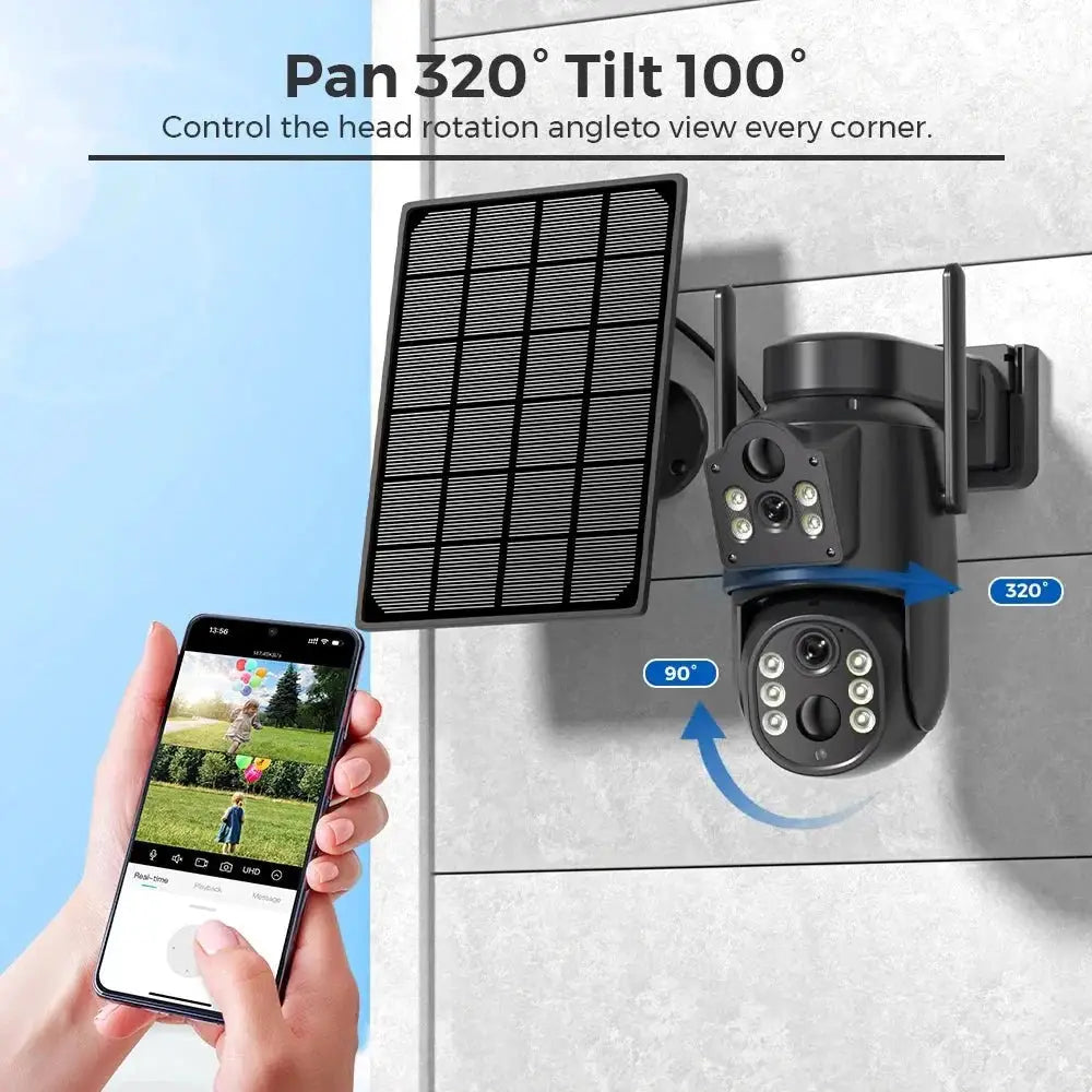 Solar WiFi Security Camera Outdoor Dual Lens 8MP 4K HD with Built - in Battery - stepyours.com