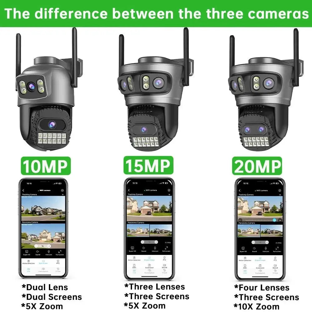 20MP PTZ WiFi Surveillance Camera 4 Lens 10X Zoom Outdoor Night Vision - stepyours.com