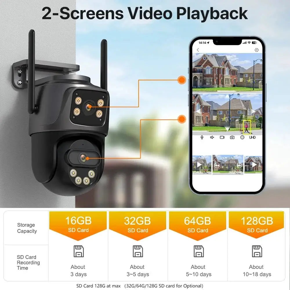 WONSDAR Dual Lens PTZ WiFi Camera Outdoor AI Security iCSee.add Hooks - stepyours.com