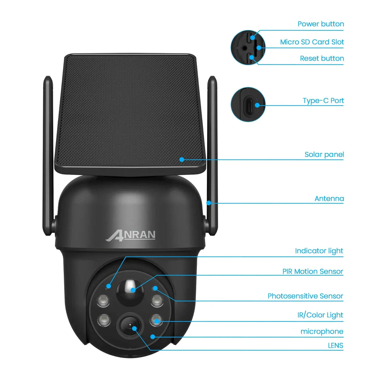 ANRAN Solar Camera Q4 3MP 5MP Outdoor Wireless Battery Security With Solar Power - stepyours.com