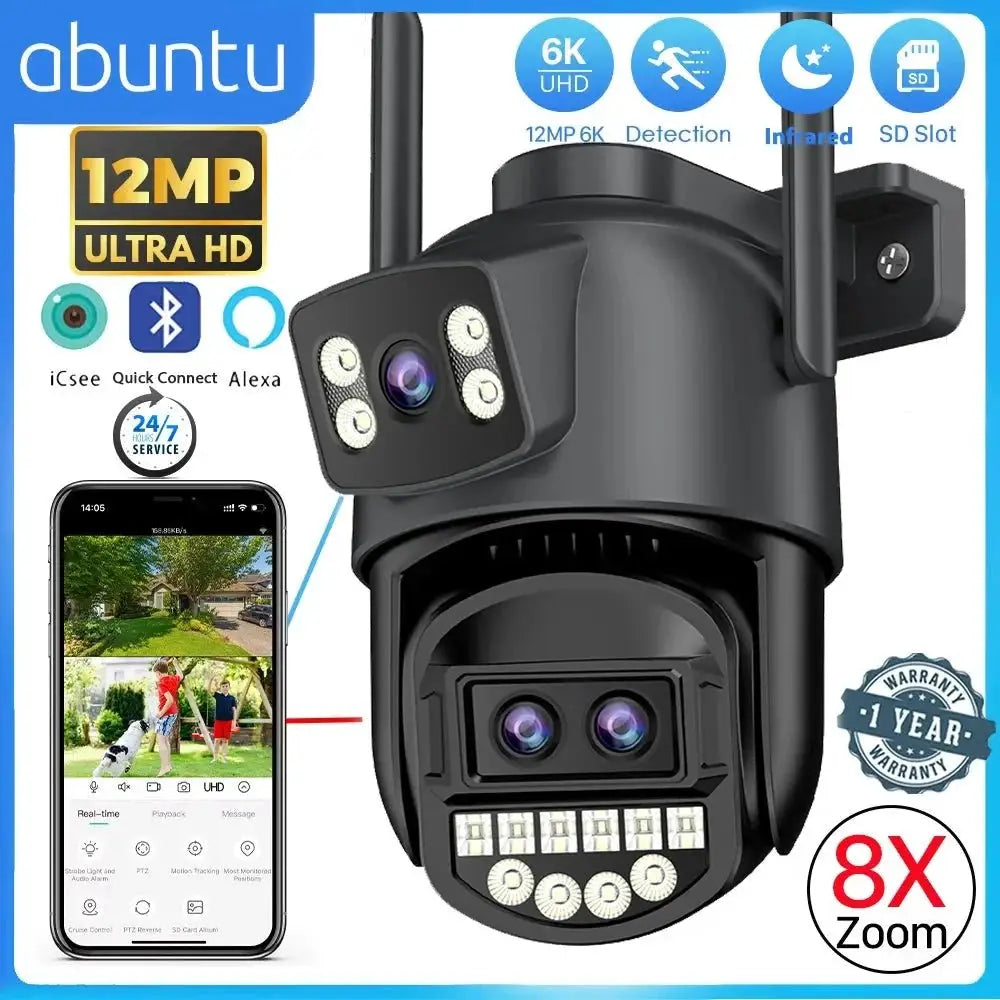 12MP 6K PTZ WiFi Outdoor Camera With 8X Zoom AI Human Detection Night Vision - stepyours.com