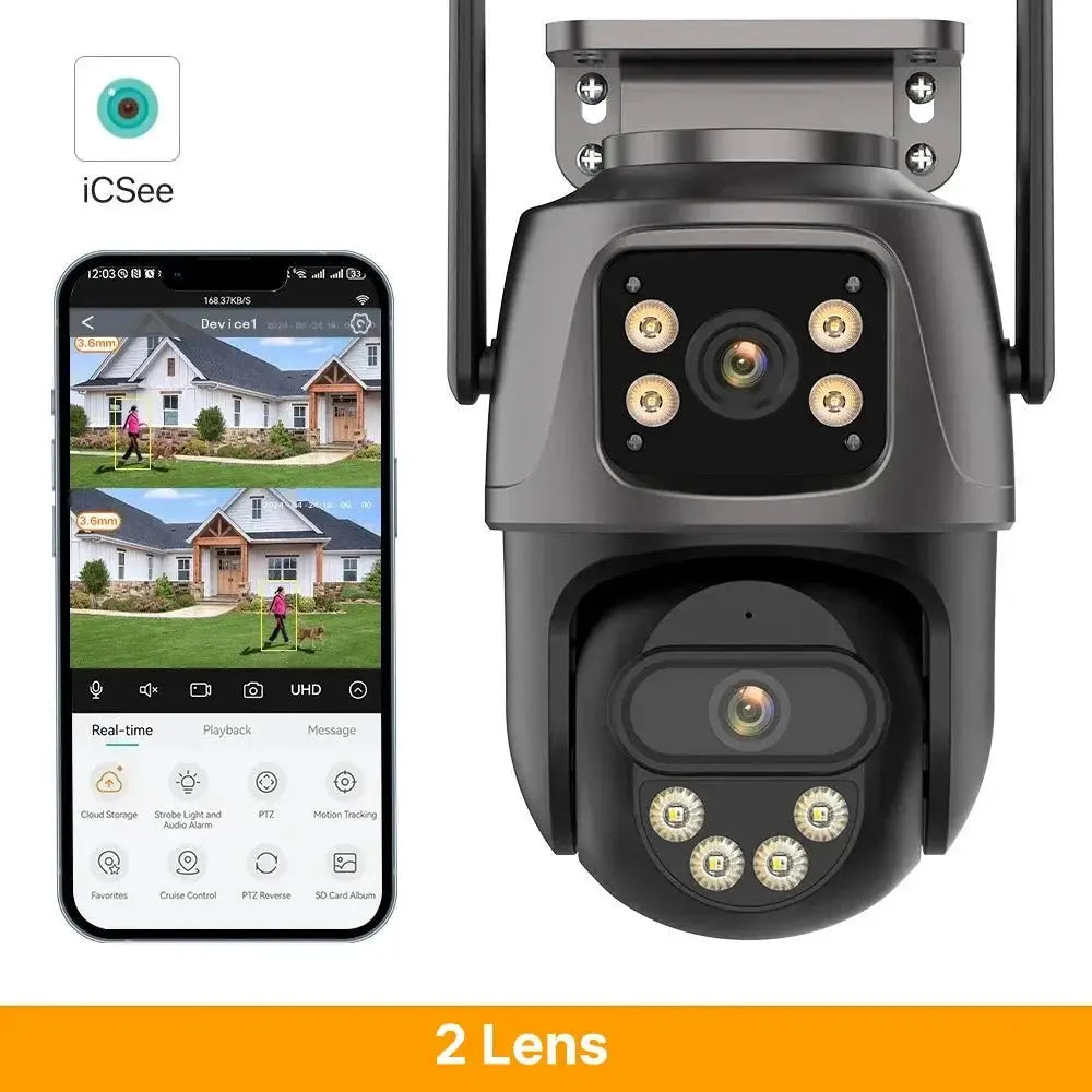 WONSDAR Three Screen WIFI IP Camera Outdoor - Dual Lens AI Human Detection Hooks - stepyours.com