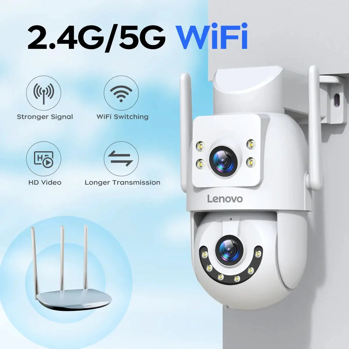 Lenovo HD PTZ Outdoor Camera Dual Lens 6MP With Auto Tracking - 5G WiFi by stepyours.com