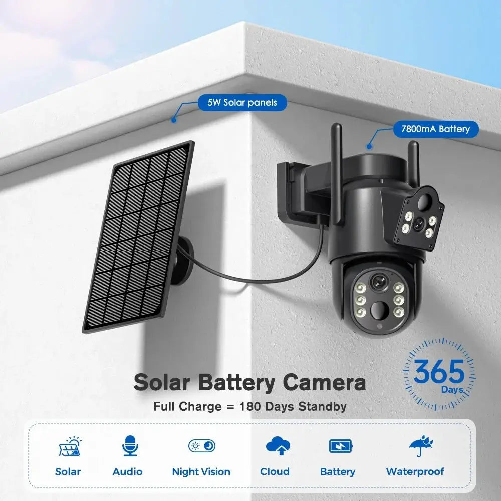 Solar WiFi Security Camera Outdoor Dual Lens 8MP 4K HD with Built - in Battery - stepyours.com