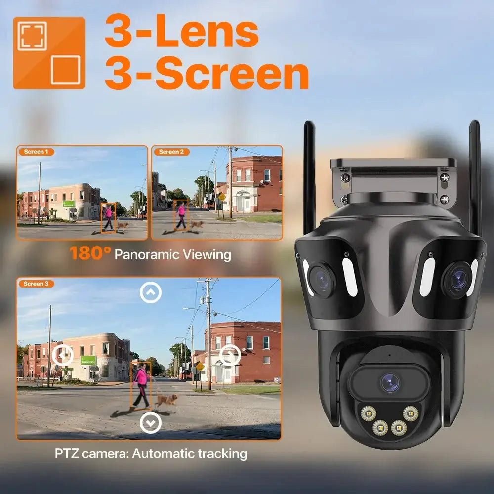 WONSDAR Three Screen WIFI IP Camera Outdoor - Dual Lens AI Human Detection Hooks by stepyours.com