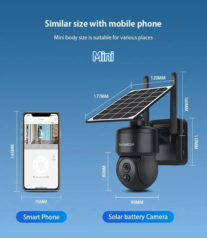 INQMEGA 3MP HD Outdoor Wifi 4G Mini Solar Battery PTZ Camera