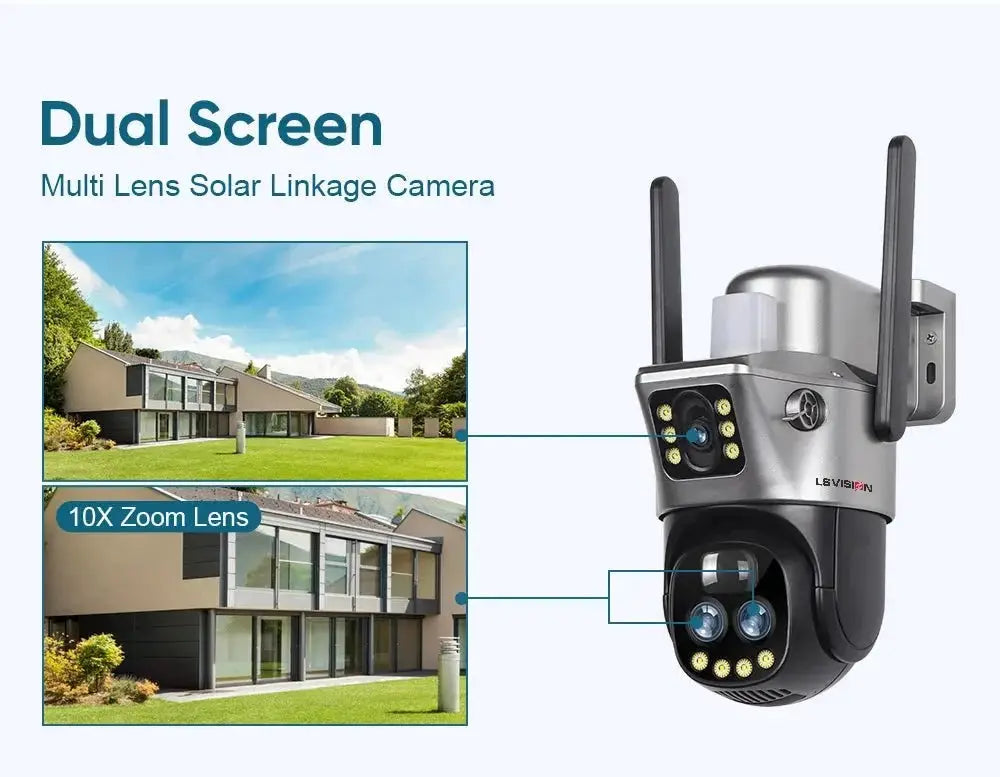 LS Vision Dual Screen Solar Camera 4G WiFi Outdoor Security 10X Zoom IP66 - stepyours.com