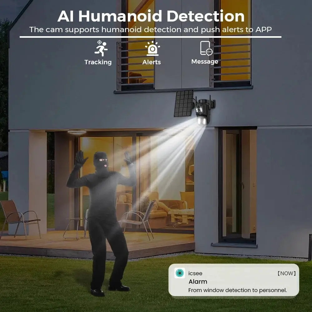 Solar WiFi Security Camera Outdoor Dual Lens 8MP 4K HD with Built - in Battery - stepyours.com