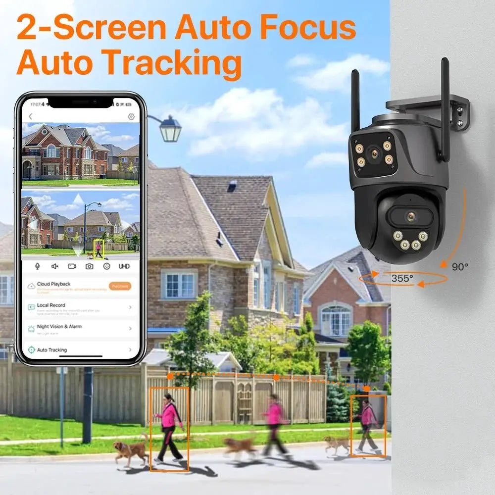 WONSDAR Three Screen WIFI IP Camera Outdoor - Dual Lens AI Human Detection Hooks - stepyours.com