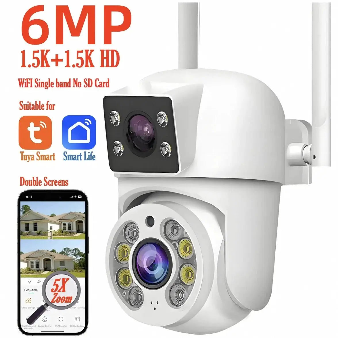 Tuya 8MP WiFi PTZ IP Camera With Dual Lens And Dual Screen Night Vision Outdoor - stepyours.com