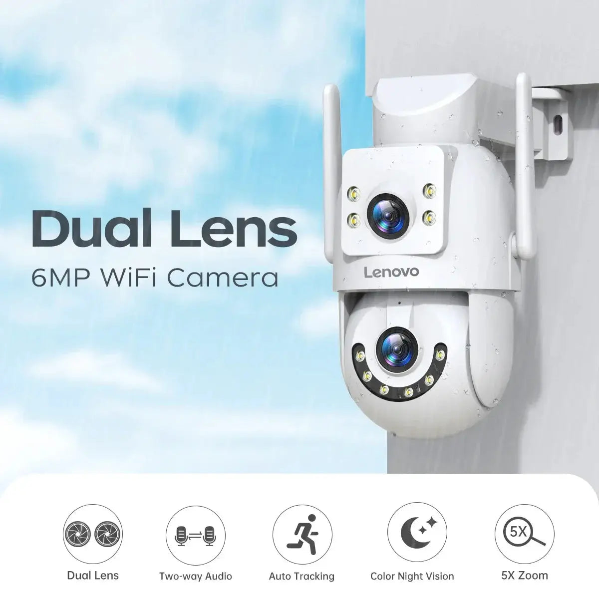 Lenovo 4K Outdoor WiFi Surveillance Camera Dual Lens PTZ IP - Tredruns