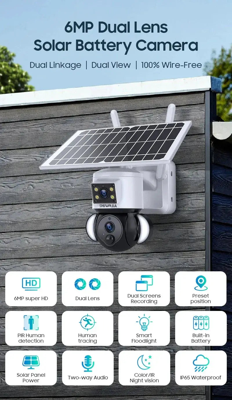 Shiwojia 6MP 4G Solar Security Camera Outdoor Surveillance
