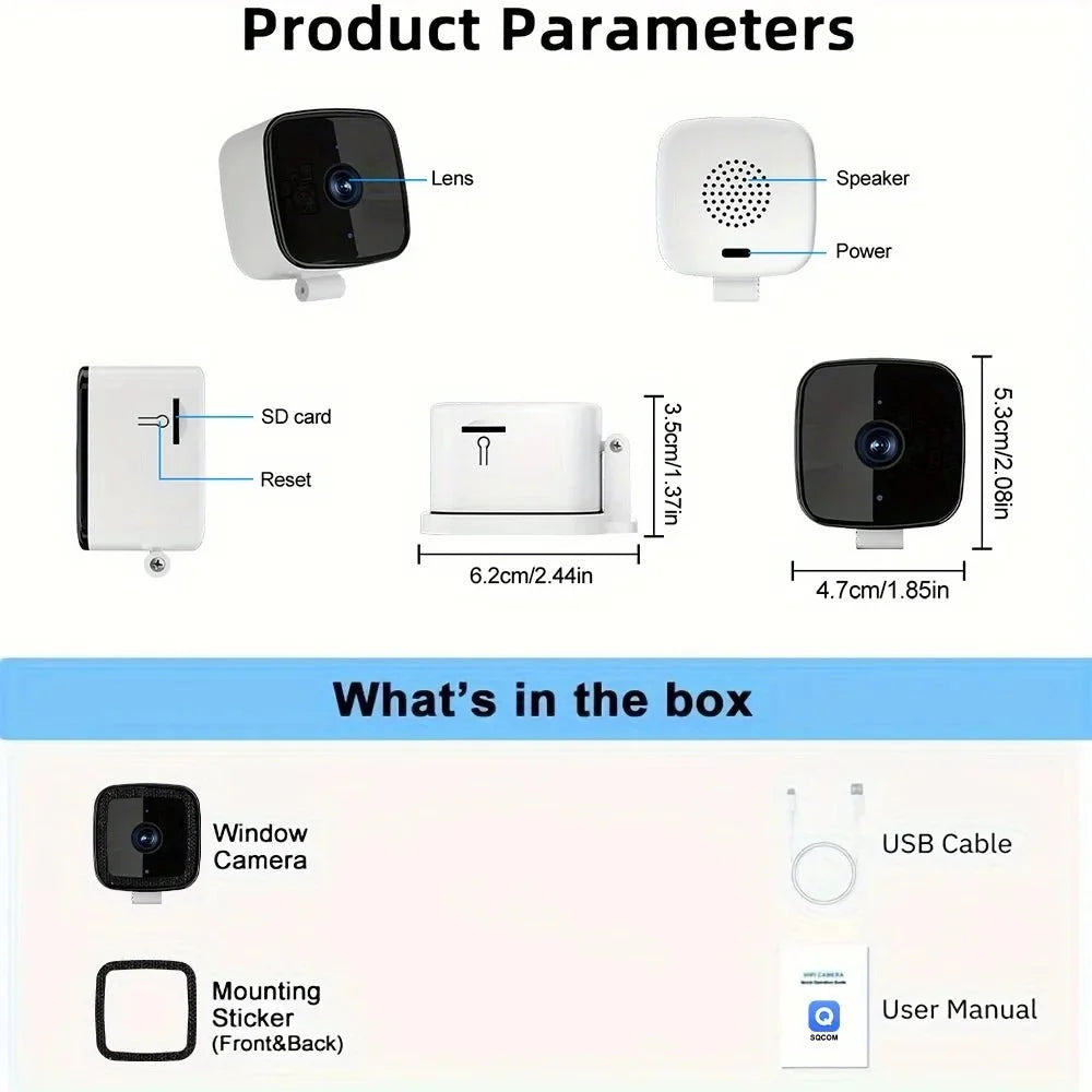 AzureGuard 1080P WiFi Window Camera - Full Color Night Vision Plus Two Way Audio