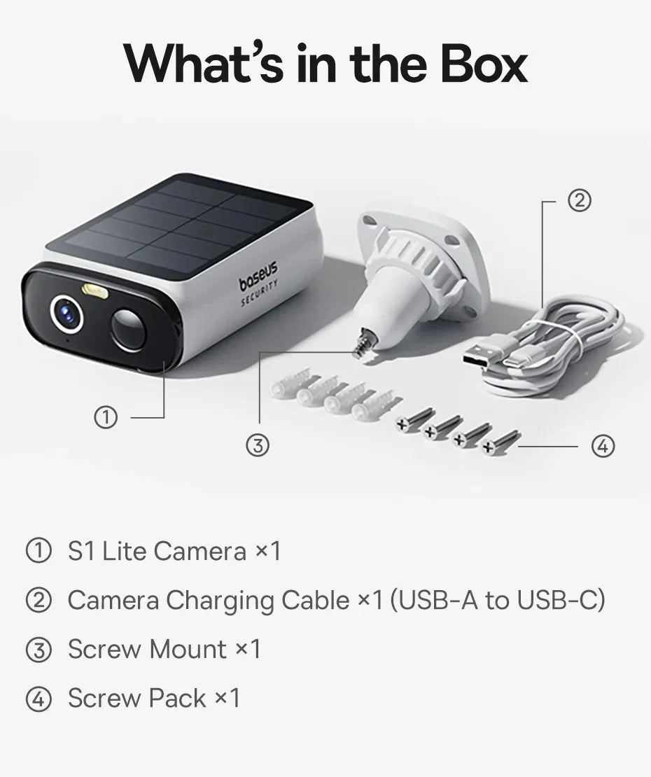Baseus S1 Lite Solar Security Cameras - 2K FHD Wireless Outdoor With 135 Deg FOV