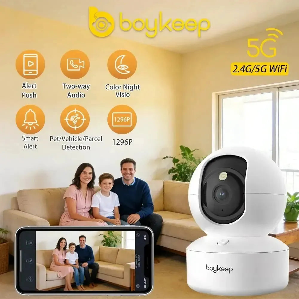 BoyKeep 2K Smart WiFi Security Camera 360 PTZ Night Vision Two Way Audio