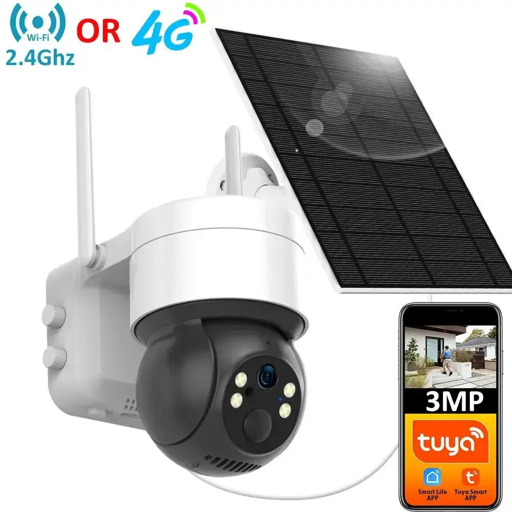 Tredruns Tuya SmartLife Solar 4G PTZ CCTV Camera 3MP Battery Outdoor Security Pro