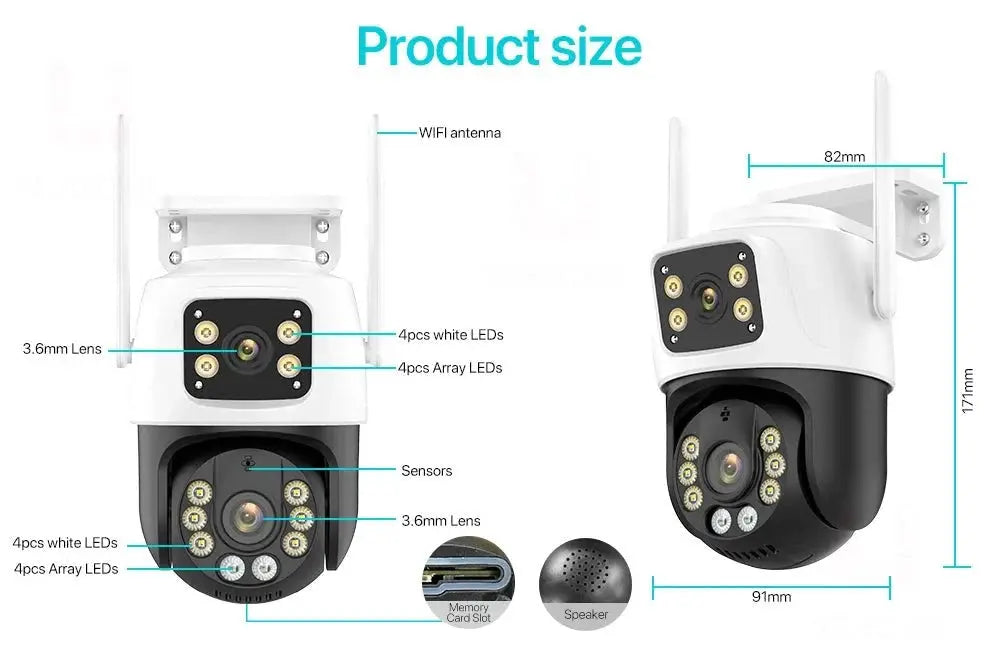 Dual Lens 360 Degree WiFi Camera IP66 Outdoor Security 8MP 4K PTZ - stepyours.com