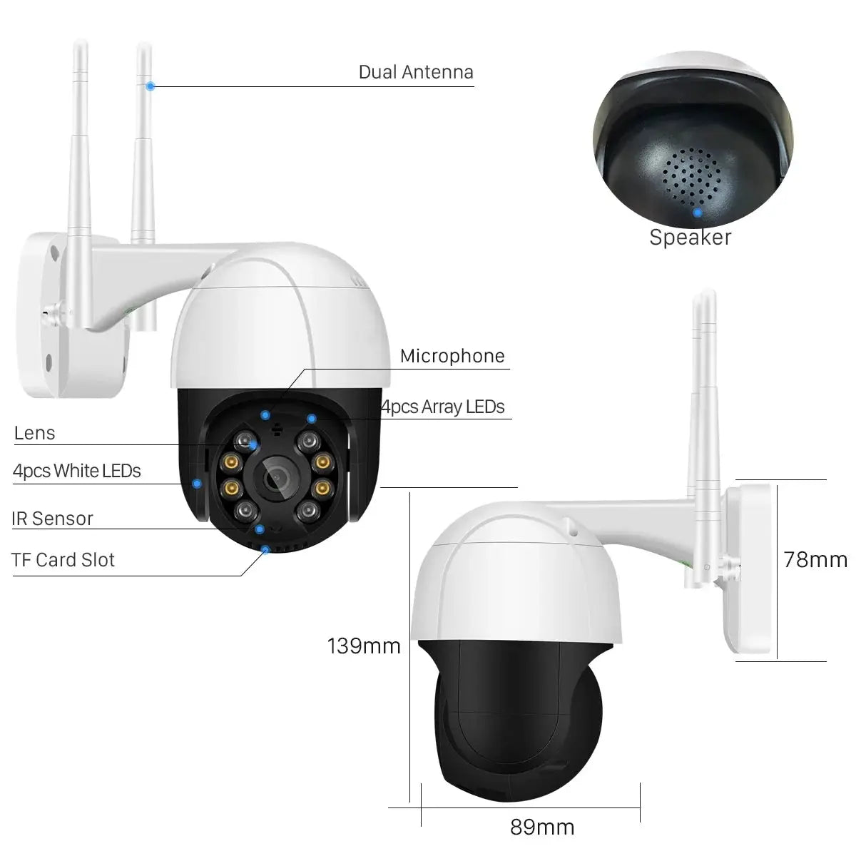 1080P PTZ WiFi IP Camera Outdoor - AI Human Detection 4X Digital Zoom H265 P2P - stepyours.com