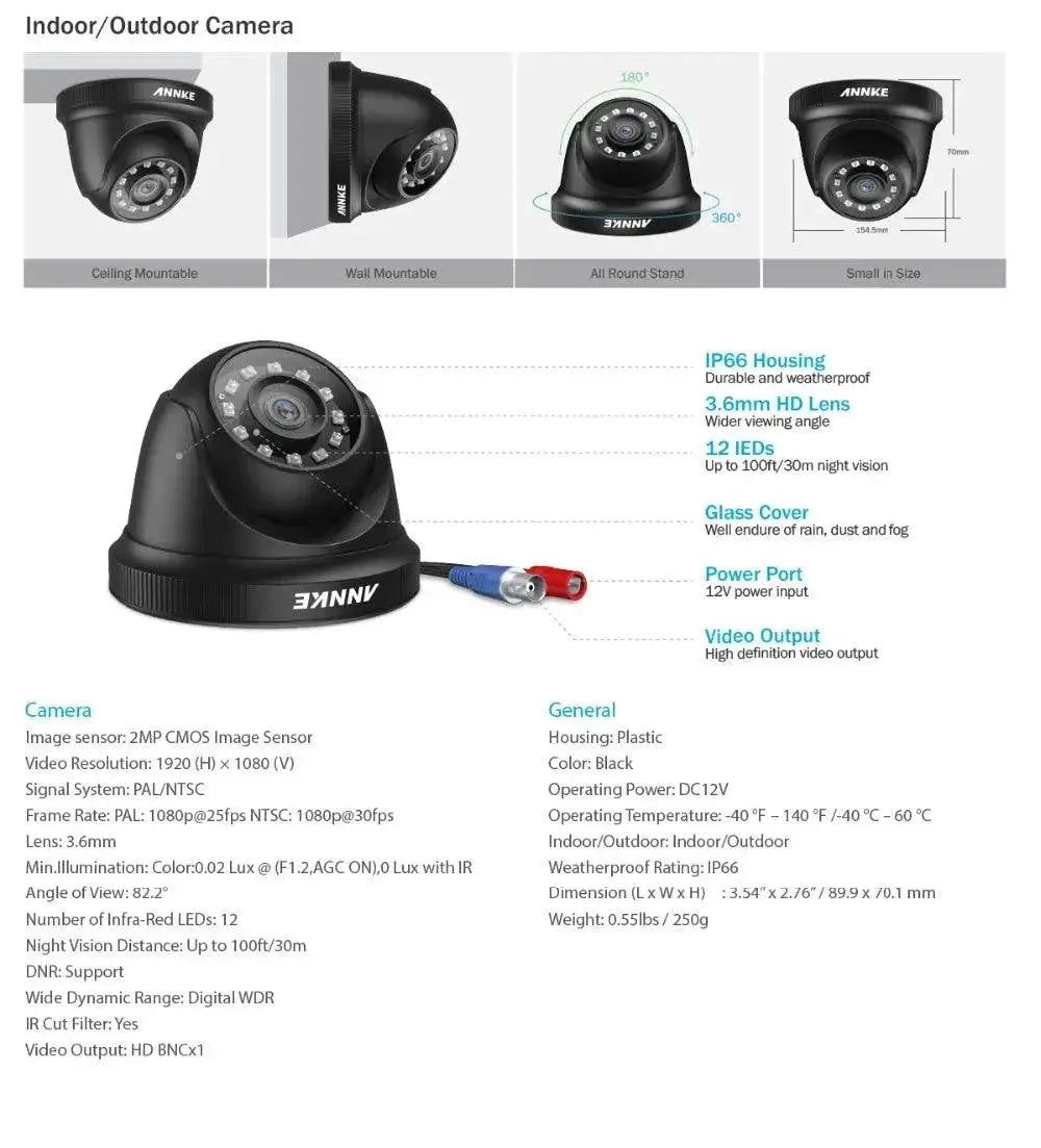 Annke 1080P HD TVI Outdoor Dome CCTV Surveillance Camera