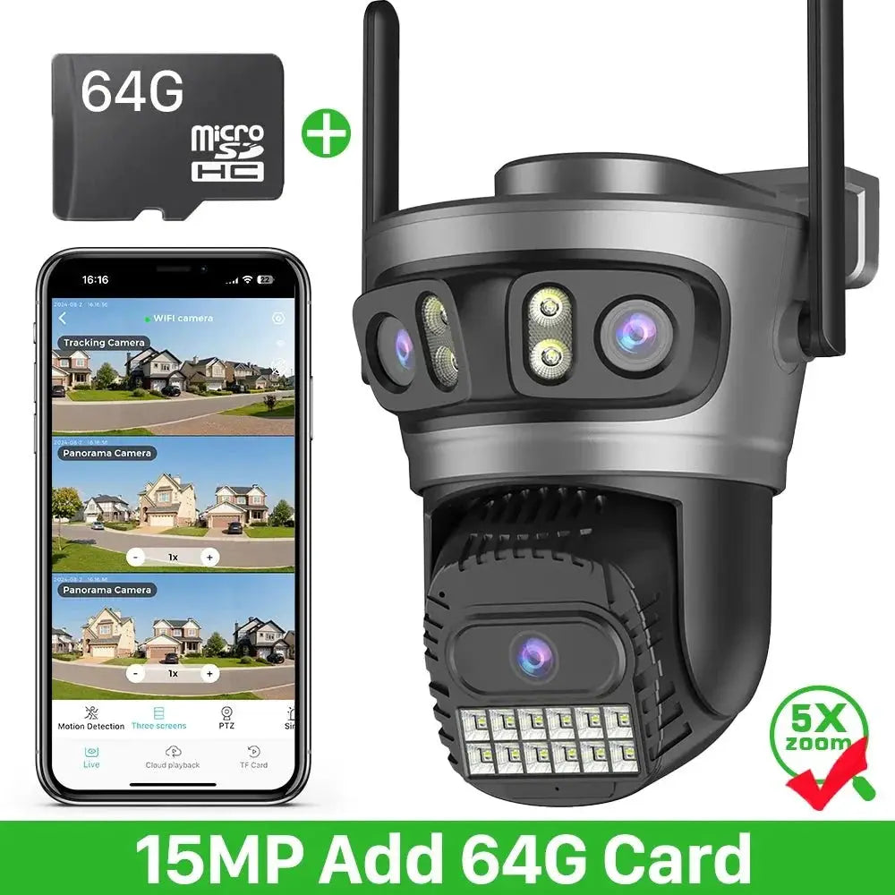 20MP PTZ WiFi Surveillance Camera 4 Lens 10X Zoom Outdoor Night Vision - stepyours.com