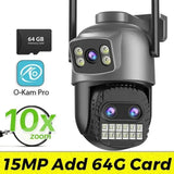 Outdoor Dual Screen IP Camera - 4K 15MP PTZ 10X Zoom AI Human Detection - stepyours.com