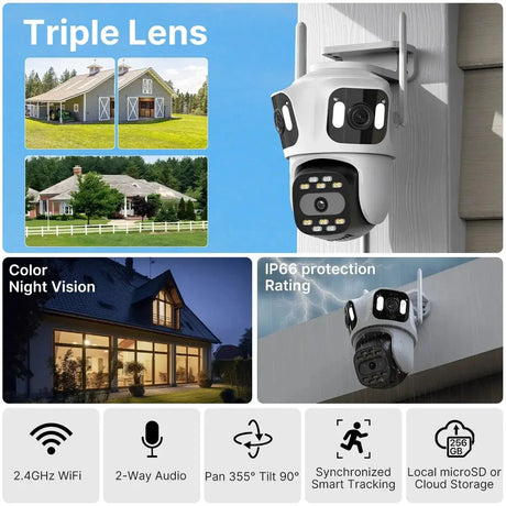 WONSDAR Three Lens Three Screen IP Camera - AI Auto Tracking For Total Security - stepyours.com