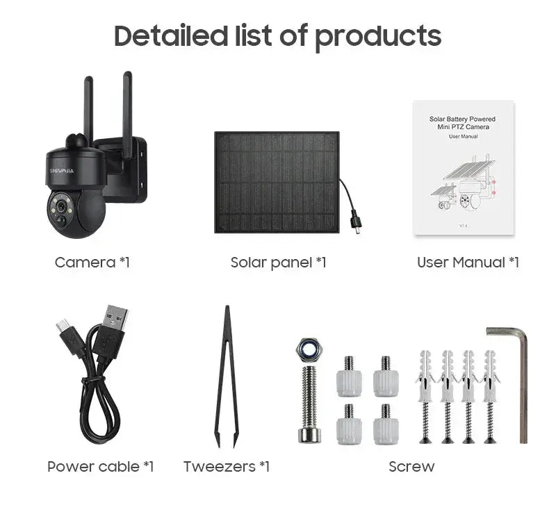 Shiwojia Wifi Wireless PTZ Solar Camera 4G SIM Outdoor 4MP
