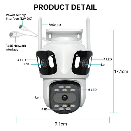 Three Lens PTZ IP Camera Outdoor WiFi Security Auto Tracking Three Screen App by stepyours.com