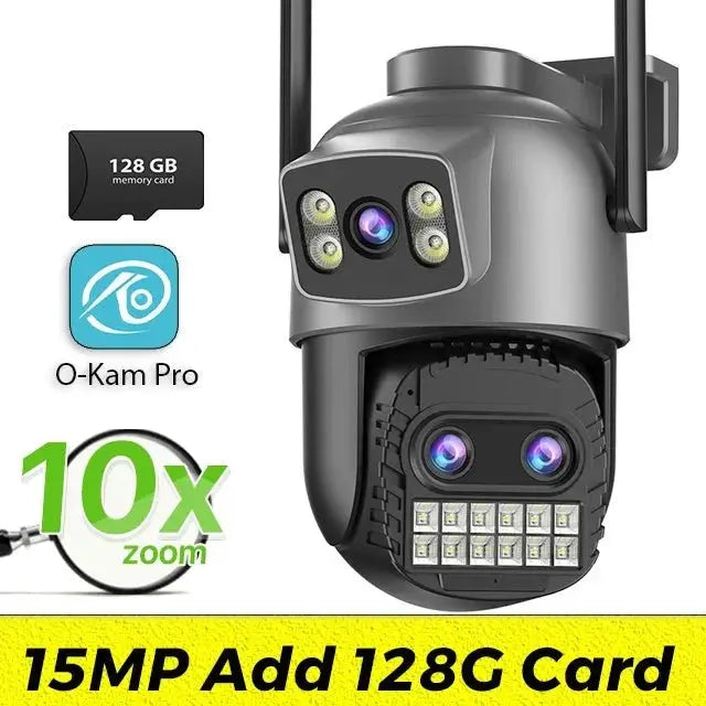 Outdoor Dual Screen IP Camera - 4K 15MP PTZ 10X Zoom AI Human Detection - stepyours.com