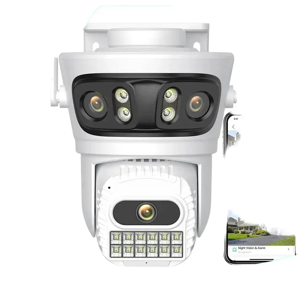 12MP Outdoor WiFi Camera - With 3 Lens PTZ AI Tracking For ICSEE App - stepyours.com
