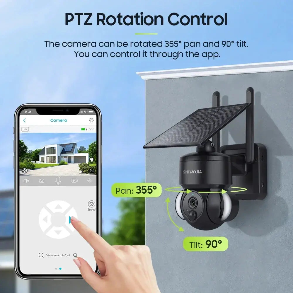 SHIWOJIA Mini Solar Camera 4G Wifi PTZ 3MP 4X Zoom - Tredruns