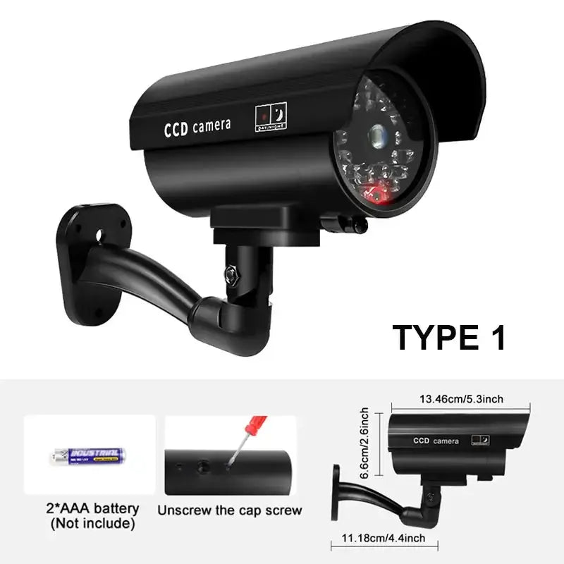 Dummy Security Camera - Waterproof Indoor Fake CCTV Red LED Lights No Wiring - stepyours.com