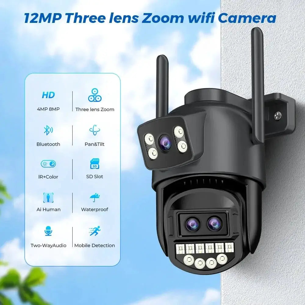 12MP 6K PTZ WiFi Camera with 8X Digital Zoom Outdoor Night Vision CCTV ICSEE - stepyours.com