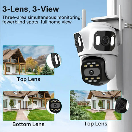 Three Lens PTZ IP Camera Outdoor HD WiFi Security Auto Tracking CCTV Hooks - stepyours.com