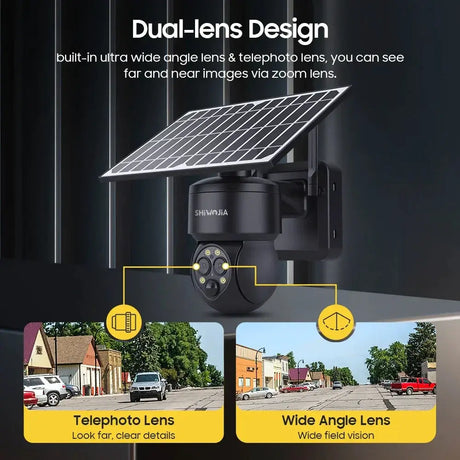 Shiwojia 4G Sim Solar Camera With WiFi 6W Dual Lens 12X Zoom