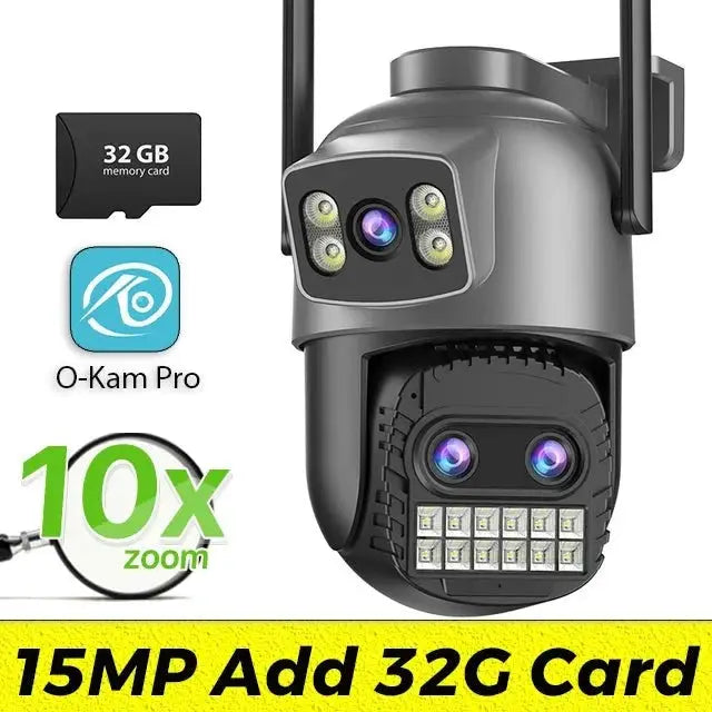 Outdoor Dual Screen IP Camera - 4K 15MP PTZ 10X Zoom AI Human Detection - stepyours.com