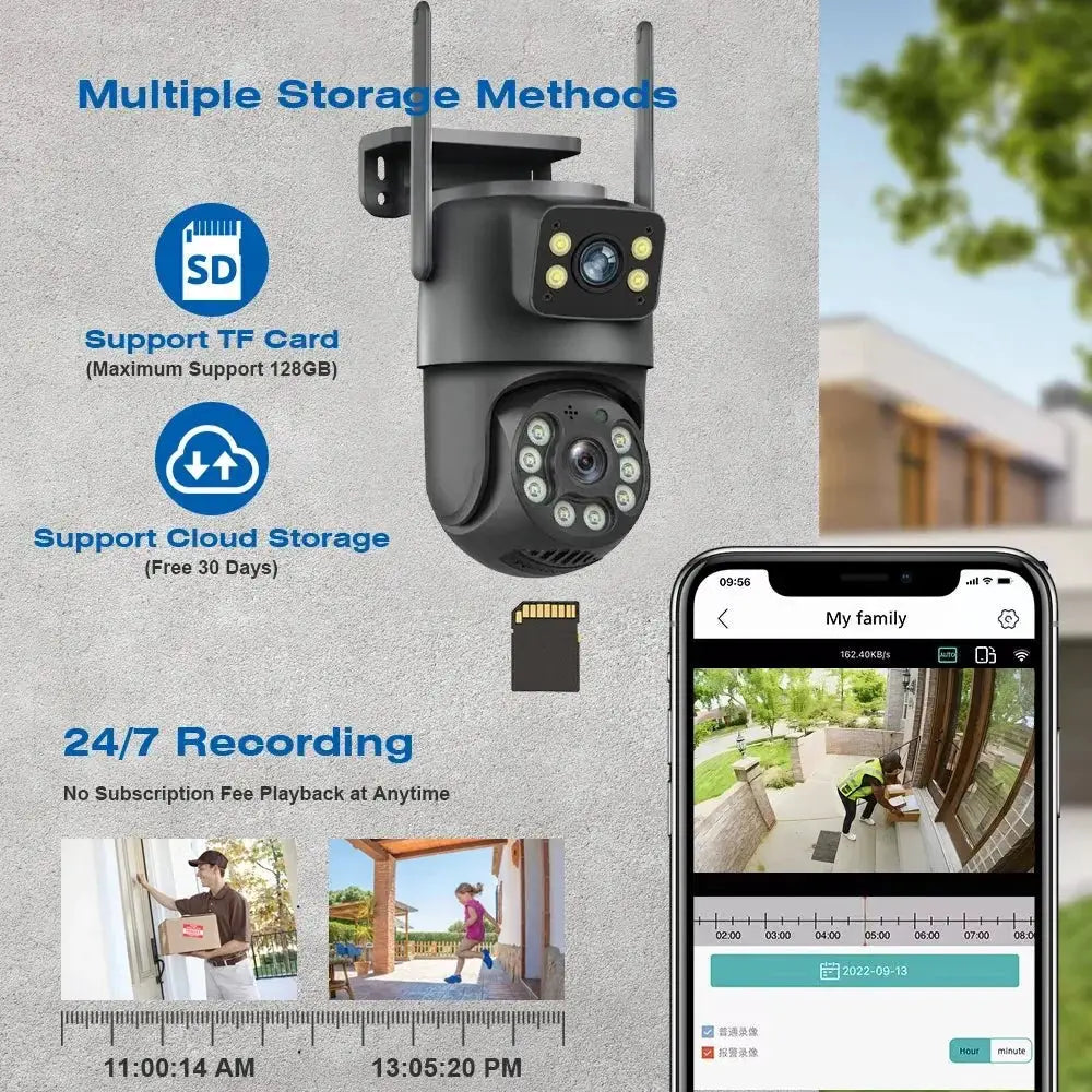 Icsee 8MP WiFi PTZ CCTV Camera Dual Screen Auto Tracking Night Vision Outdoor - stepyours.com